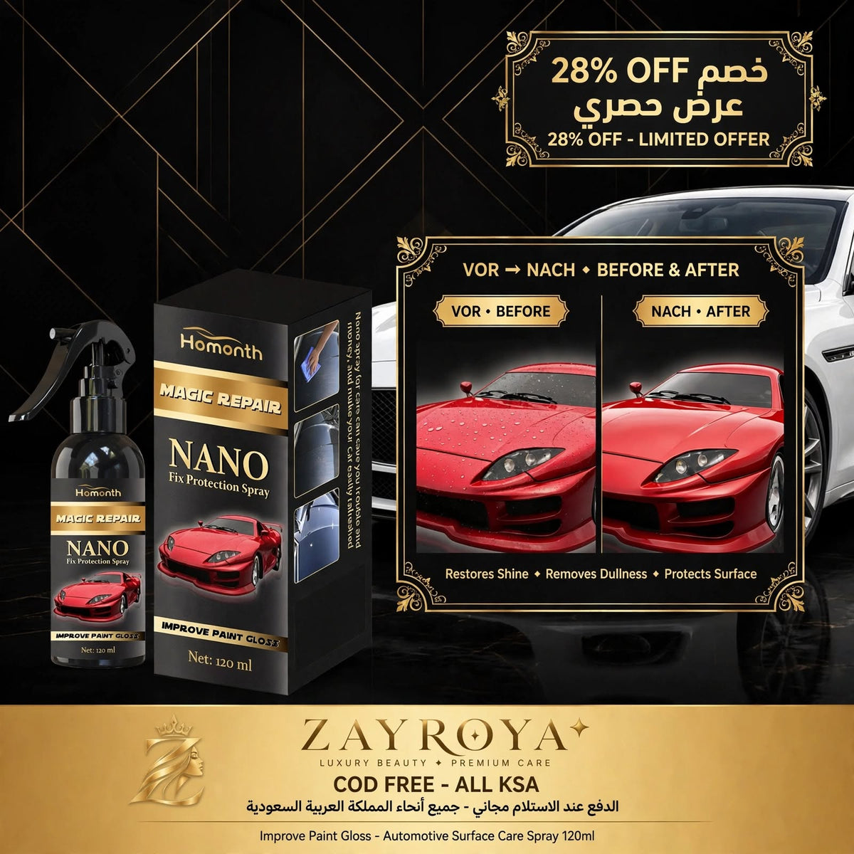 ZAYROYA Magic Nano Car Polish Spray - Paint Protection & Gloss Enhancer 120ml