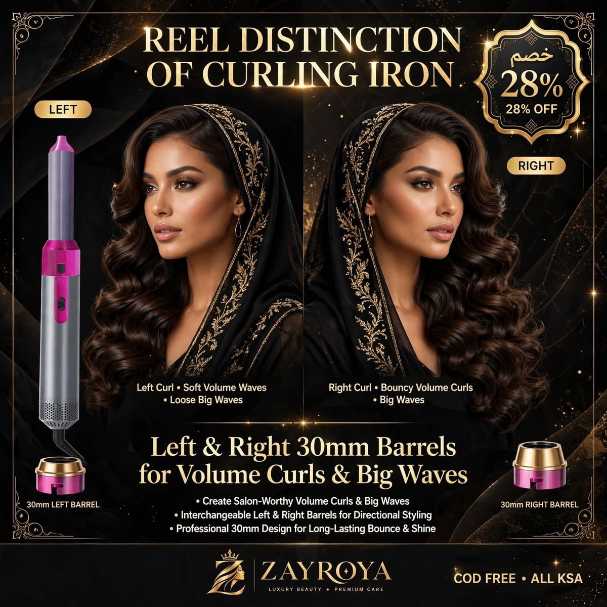 ZAYROYA 5-in-1 Hot Air Brush - Dryer, Straightener, Curler & Volumizer